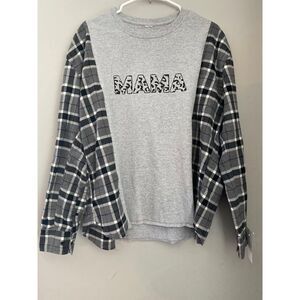 MAMA Reworked Flannel Shirt, Upcycled Sweatshirt